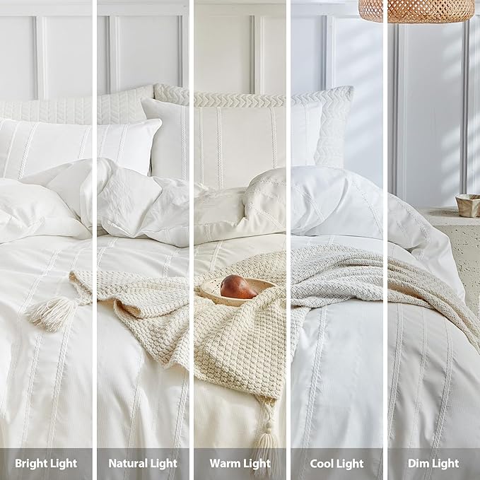 WARMDERN White Striped Weave Duvet Cover Queen, Boho Striped Pattern Printed - Image 8