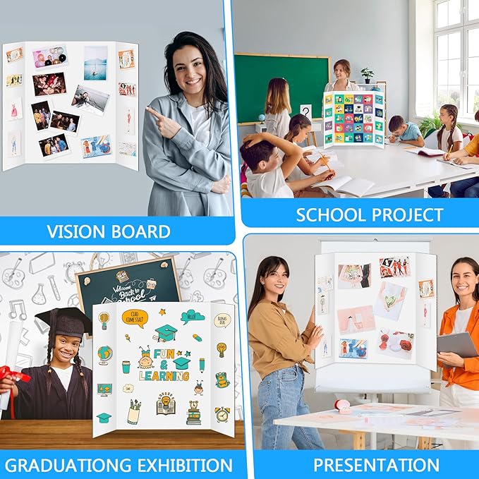 10 Pack Trifold Poster Board, IKAYAS 24" X 36" Single sided White Tri-fold Poster Boards, Science Fair Display Boards Posterboard Foamboard for Mounting, Art, Display, Projects Classroom Supplies-DeskoryOffice