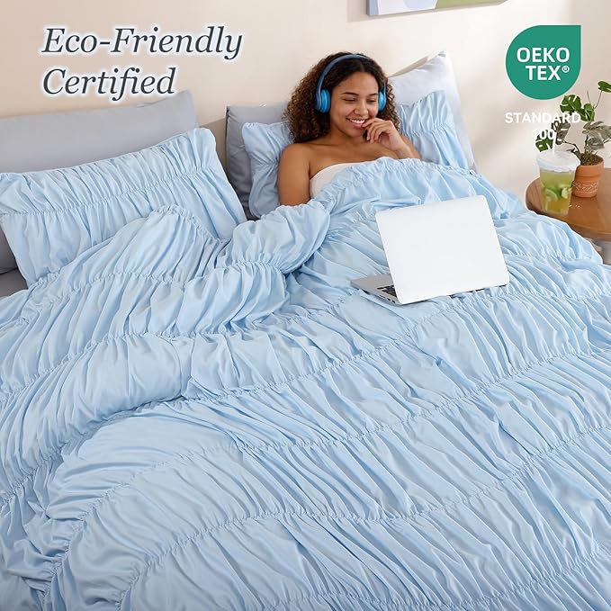 weigelia Cinched Comforter Set Queen – Soft Ruched Bedding Set, Apartment & - Image 4