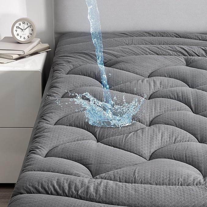 SLEEP ZONE Grey Waterproof Mattress Pad Full Size, Premium Soft Embossed by SLEEPZONELIFE