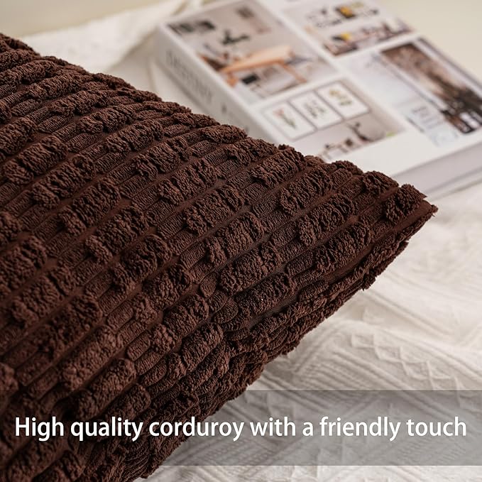 Aegero Pack of 2 Corduroy Decorative Throw Pillow Covers 16x16 Inch Soft - Image 2