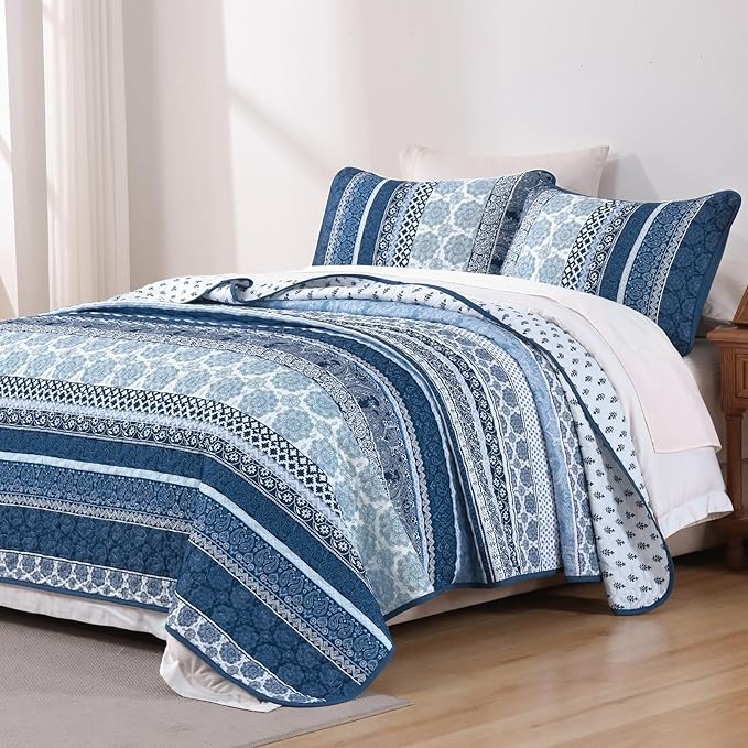 WONGS BEDDING Boho Quilt Set King Size, Lightweight Microfiber Bedspread - Image 2