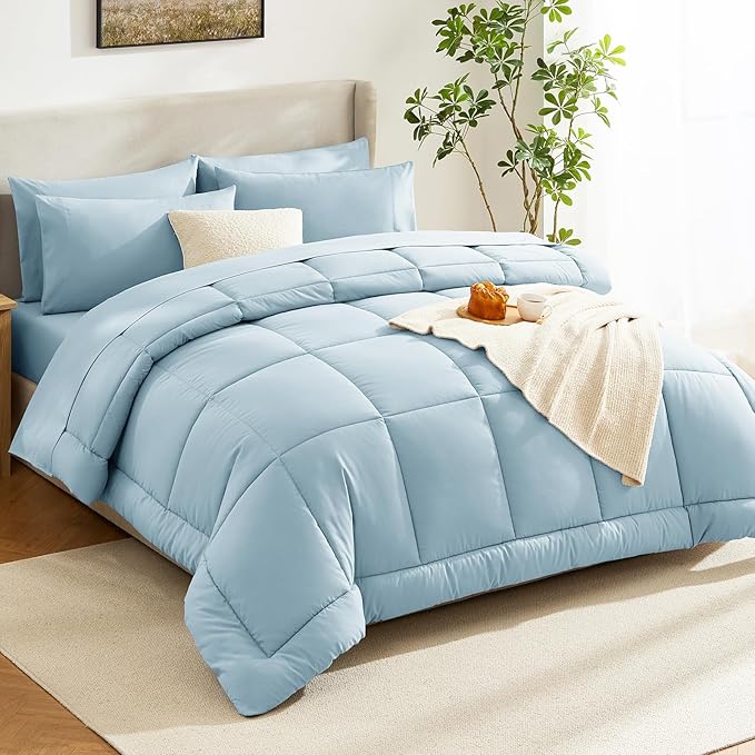 CozyLux King Size Comforter Set Light Blue, 7 Pieces Bed in a Bag, All Season - Image 8