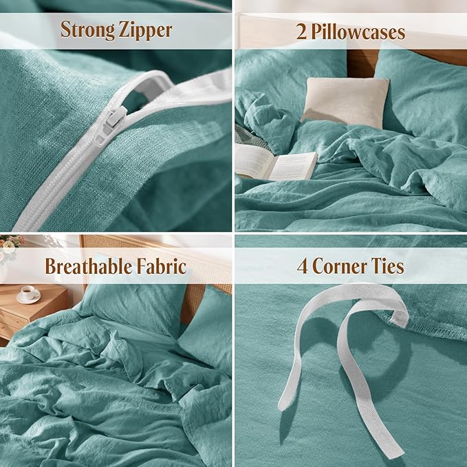 LBRO2M 100% France Linen Duvet Cover Set Queen Size 3 Pcs Natural Flax - Image 5
