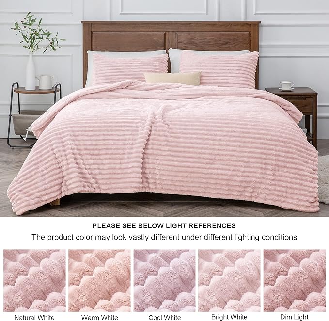 BEDELITE Fleece California King Comforter Set -Super Soft & Warm Fluffy Pink - Image 8
