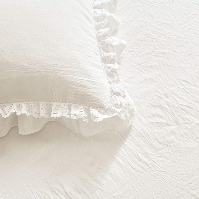Lush Decor Ella Ruffle Lace Bedspread, 3 Piece Set, Queen, White - Cute Bed Set - Queen Bedding - White Bedding - Coquette Decor - Ruffle Trim - Lace Trim