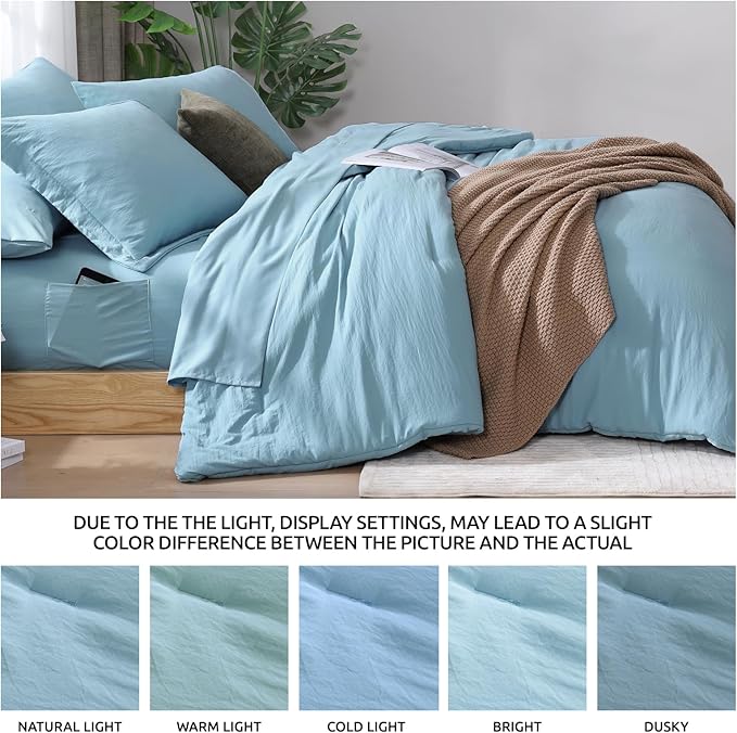 WRENSONG Full Size Comforter Sets- 7 Pieces Soft Blue Bed in a Bag - Image 6