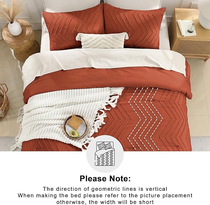 Andency Burnt Orange Comforter for Queen Size Bed, Boho Terracotta Soft Warm - Image 5