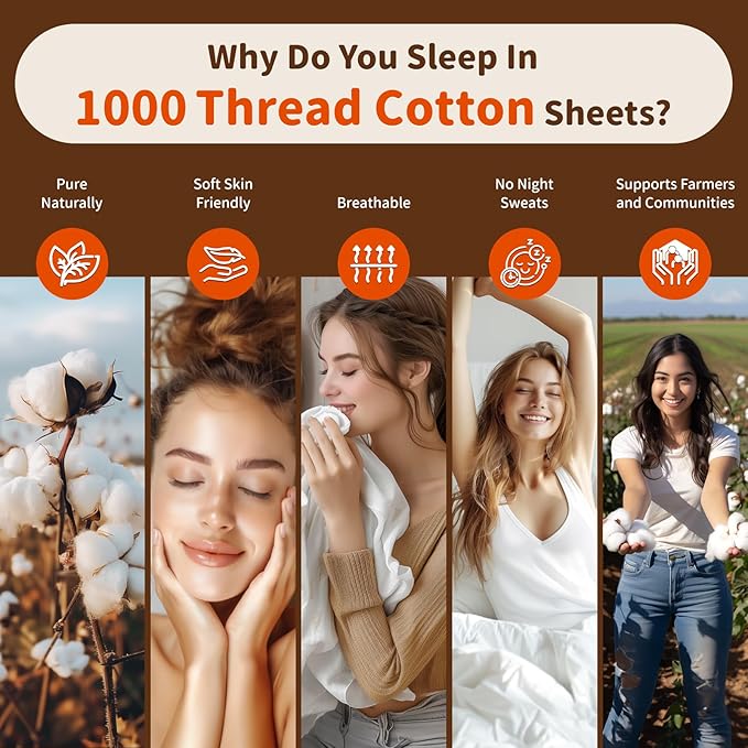 LBRO2M 1000 Thread Count 100% Egyptian Cotton Sheets Set 6 Piece Sets Queen Bed - Image 4