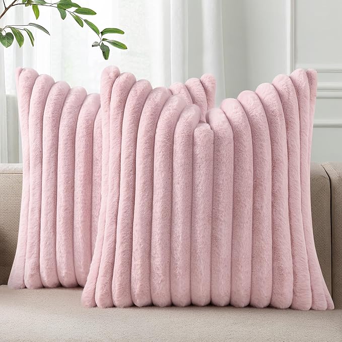 Pallene Faux Fur Plush Throw Pillow Covers 26x26 Set of 2, Luxury Soft Fluffy by PALLENE