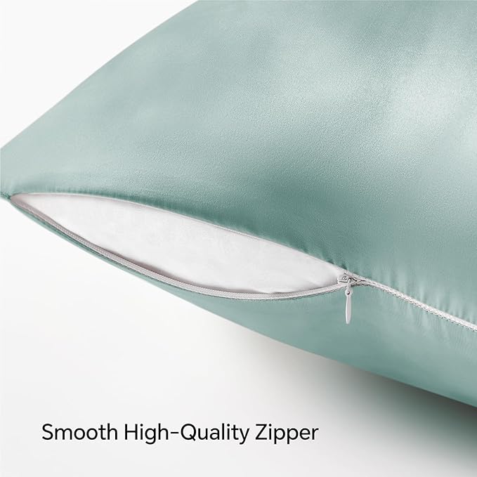 BEDELITE Satin Pillowcase with Zipper 2 Pack, Haze Blue Pillow Cases Standard - Image 5
