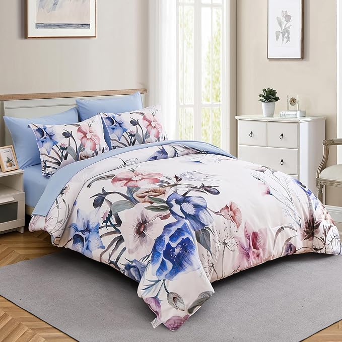 Luxudecor Floral Comforter Set King Size 7 Piece, Elegant Floral Comforter - Image 2
