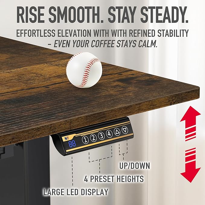 SHW 48-Inch Electric Height Adjustable Standing Desk with Drawer, Memory Preset and Cable Management Tray, Rustic Brown-DeskoryOffice