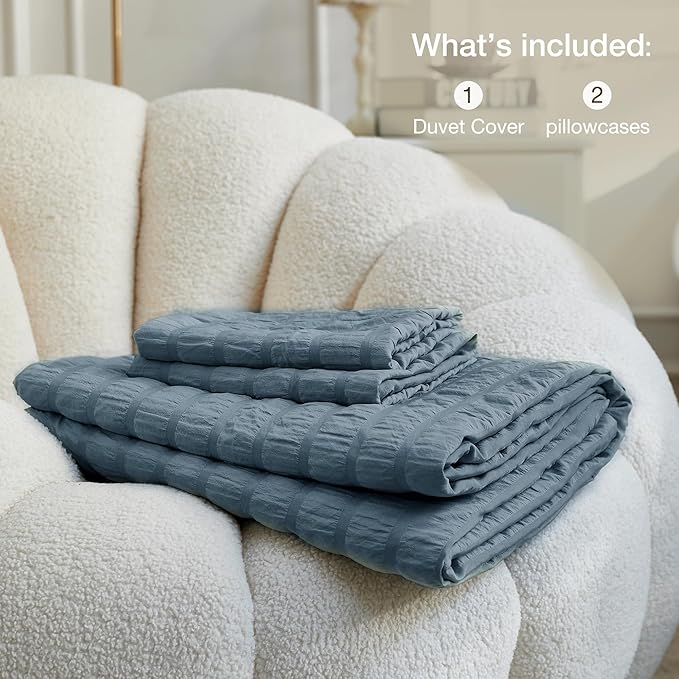 JELLYMONI Sierra Blue Duvet Cover Twin Size, Soft Breathable Seersucker Duvet - Image 7