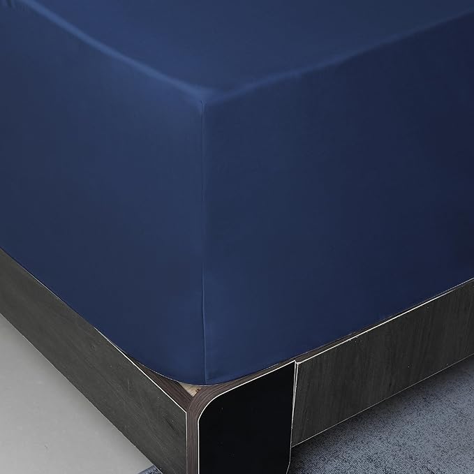 Full Size Fitted Sheet Only Navy Blue, 100% Egyptian Cotton 600 Thread Count - Image 6