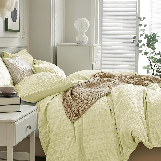 JELLYMONI Light Yellow Duvet Cover Twin Size, Soft Breathable Seersucker Duvet - Image 7
