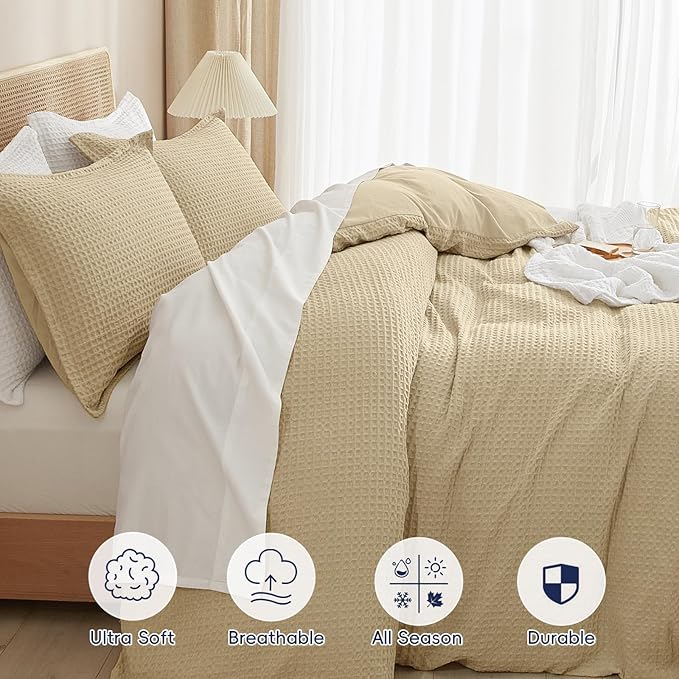 PHF Waffle Weave Duvet Cover Set King Size, No Snagging Ultra Soft Luxury - Image 4