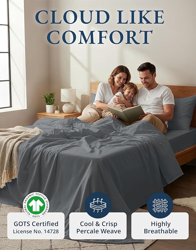 LANE LINEN 100% Organic Cotton Twin XL Sheets Set, Hotel Like Crisp Percale Low - Image 2