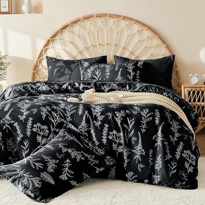 MUXHOMO Duvet Cover Full Size, Reversible Floral Black Duvet Cover Set by MUXHOMO