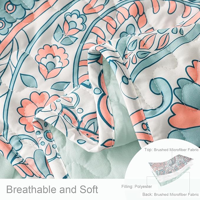 Exclusivo Mezcla Reversible Boho Quilts King Size, Aqua Bedspreads Lightweight - Image 4