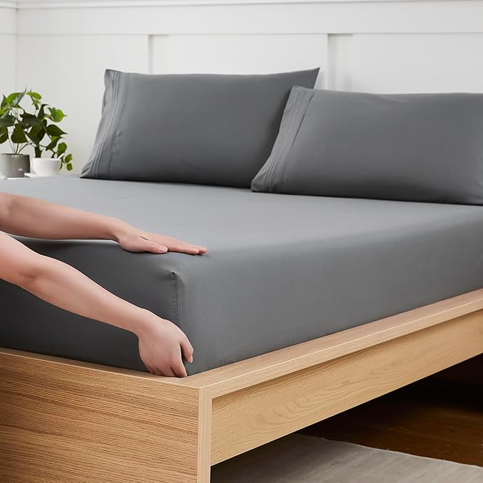 Twin XL Fitted Sheet Only with Full Elastic & Built in Corner Sheet Straps to by SweetHomeCollection