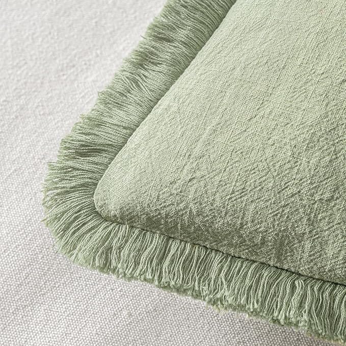 MIULEE Decorative Throw Pillow Covers Neutral Linen Fringe Throw Pillows Set of - Image 3