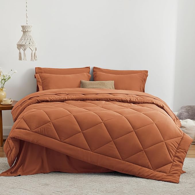 Love's cabin Twin XL Comforter Set Terracotta, 5 Pieces Twin XL Bed in a Bag - Image 2