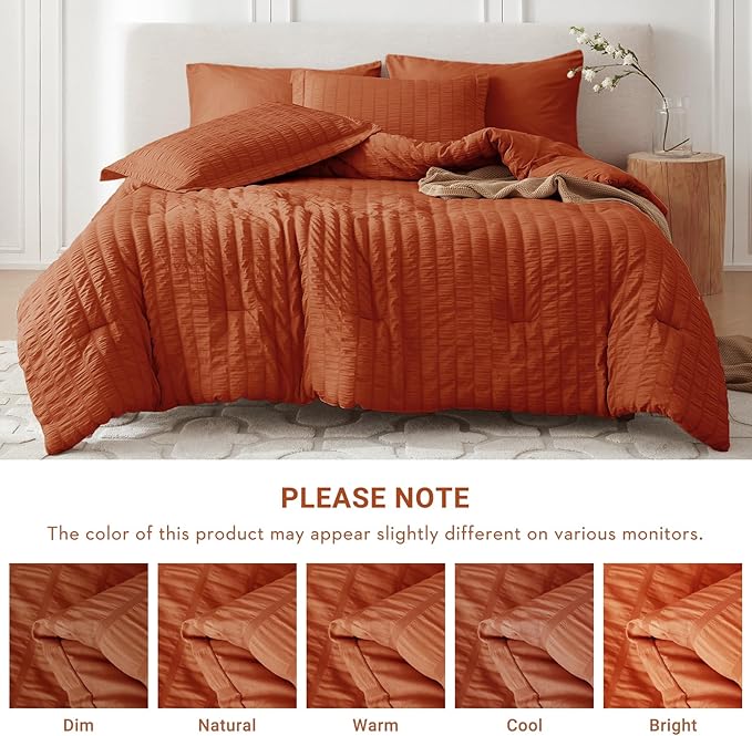 MUXHOMO 5 Pieces Twin Comforter Set, Seersucker Bed in a Bag Twin Size - Image 5