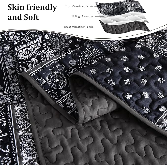 Cottolester Boho Patchwork Quilt Set Queen Size, Paisley Floral Bedding Set - Image 5