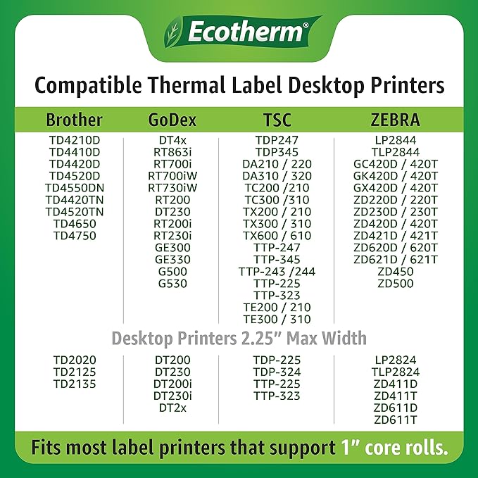 1.5" x 1" Thermal Labels | 6 Rolls | 11400 Labels | fits Zebra, Godex, Arkscan, iDPRT, Offnova Thermal Label Printers and More | Blank White Adhesive Stickers by Ecotherm-DeskoryOffice
