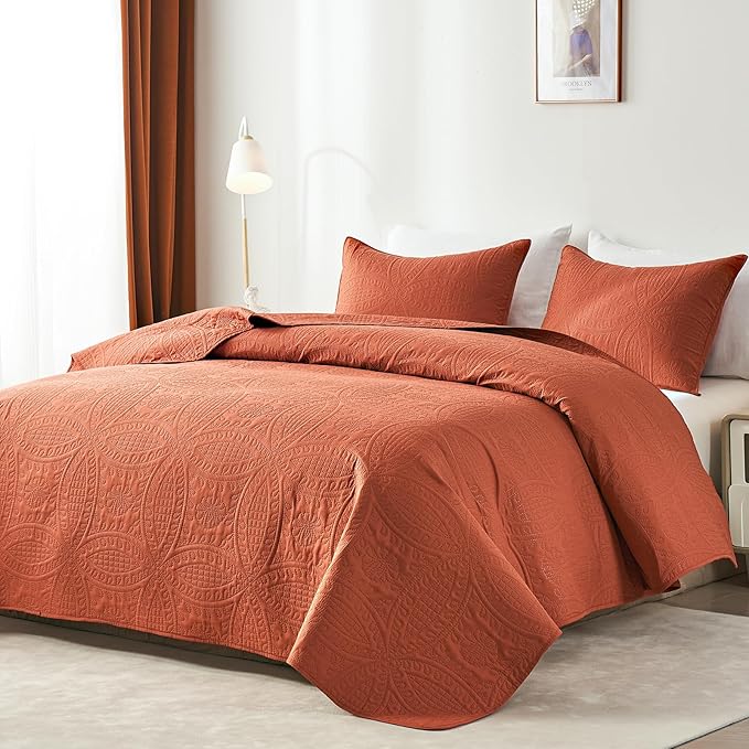 akkialla King Quilt Bedding Set, Burnt Orange Ultrasonic King/Cal King Quilt Set - Image 2