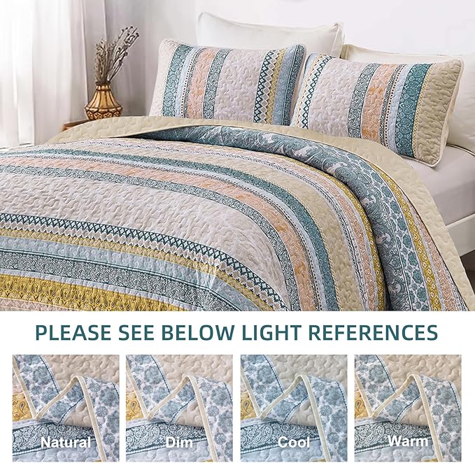 WONGS BEDDING Boho Quilt Set King Size, Lightweight Bedspread Coverlet Bedding - Image 5