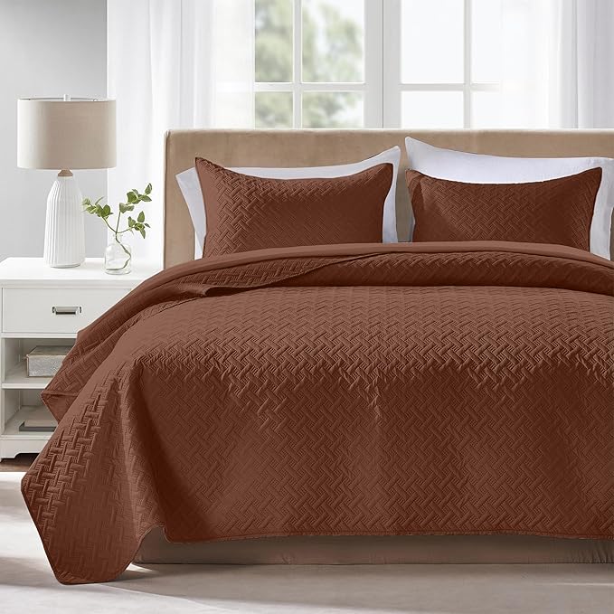 FLYMME Twin Quilt Bedding Set, Modern Geometric Weave Stripe Pattern, Soft by FLYMME