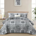 Cottolester Grey Quilt Set King Size, 3 Pieces Boho Patchwork Paisley Quilt Set by Cottolester