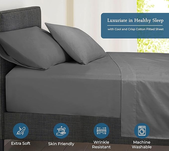 Royale Linen 400 Thread Count 100% American Grown Cotton Fitted Sheet Twin Size - Image 3