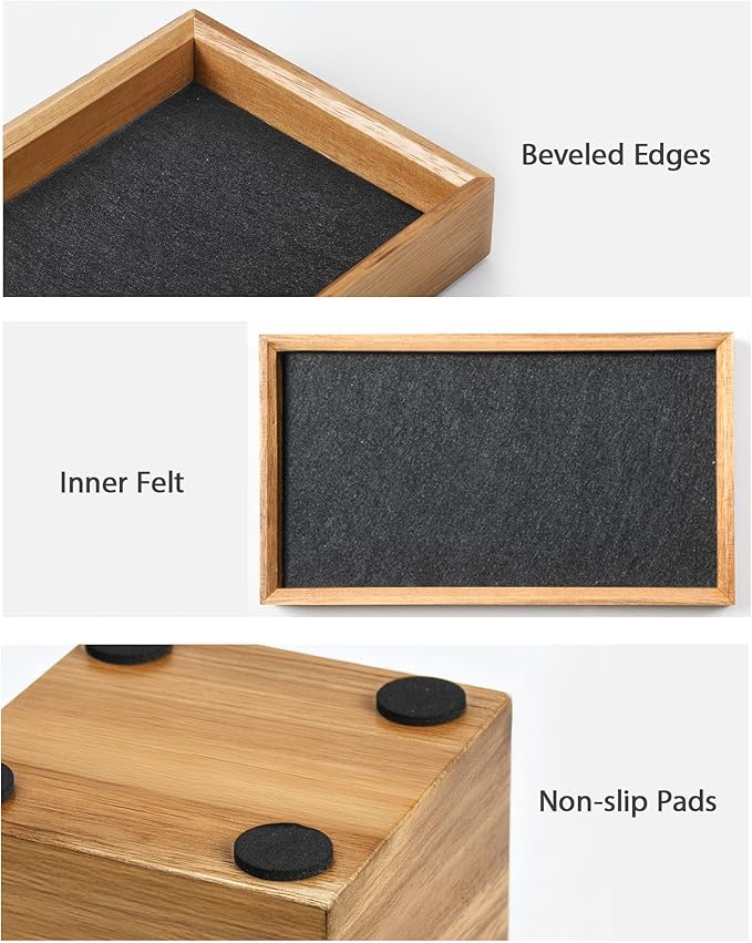 HULISEN Wooden Desk Organizer Tray with Pen Holder, Non-Slip Desk Tray and Pencil Holder Set with Felt Lined, Desktop Accessories for Home Office Workspace Organization-DeskoryOffice