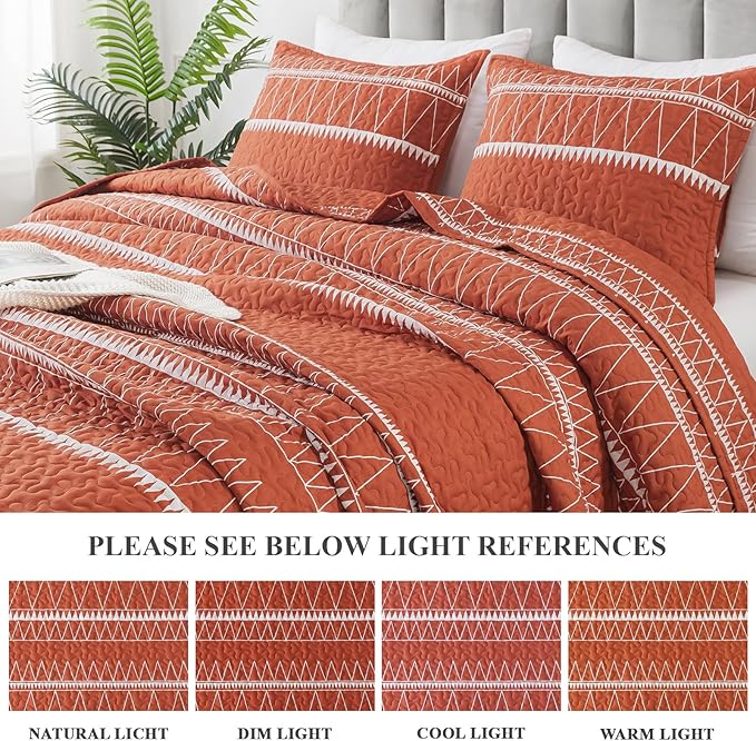 Andency Terracotta Oversized Super King Quilt Set, 3 Pieces Boho Lightweight - Image 4
