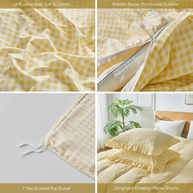 Gingham Duvet Cover King Size, 3 Pieces Soft Breathable Microfiber Plaid - Image 2
