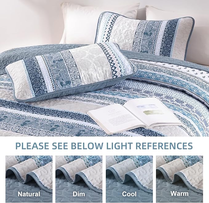 WONGS BEDDING Boho Quilt Set Queen Size, Lightweight Bedspread Coverlet Bedding - Image 5