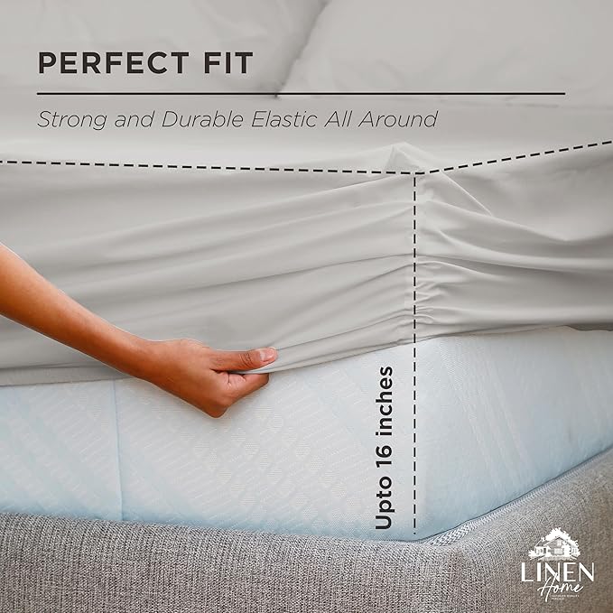 Linen Home 100% Cotton Percale Weave Fitted Sheet, Twin Size, 1 Deep Pocket - Image 3