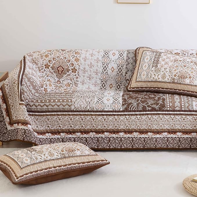 WONGS BEDDING Brown Quilt Set Queen Size, Bobo Floral Bedspread Coverlet Set - Image 8