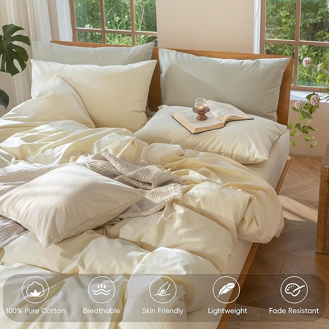 MooMee Bedding Duvet Cover Set 100% Washed Cotton Linen Like Textured - Image 4
