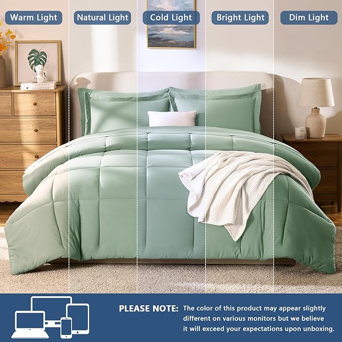 CozyLux Full Size Comforter Sets Sage Green - Image 5