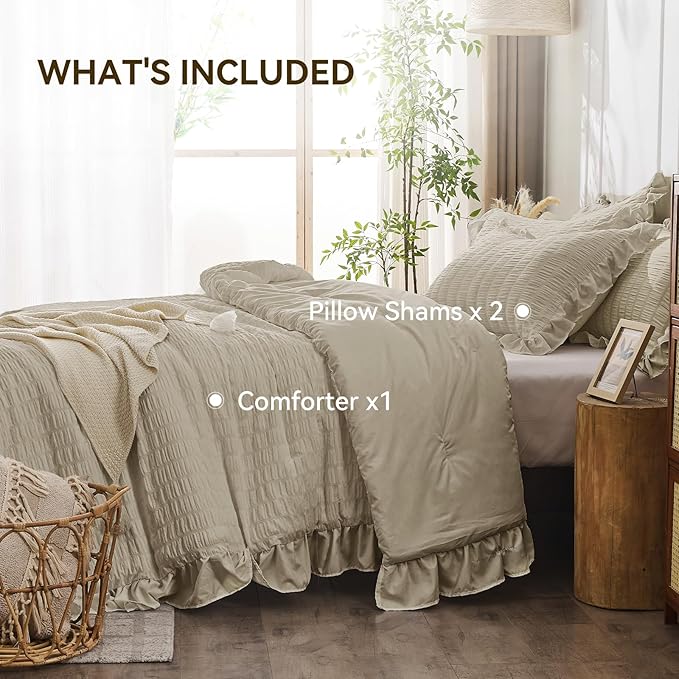 JOLLYVOGUE Queen Comforter Set, 3 Pieces Linen Seersucker Comforters Queen Size - Image 5