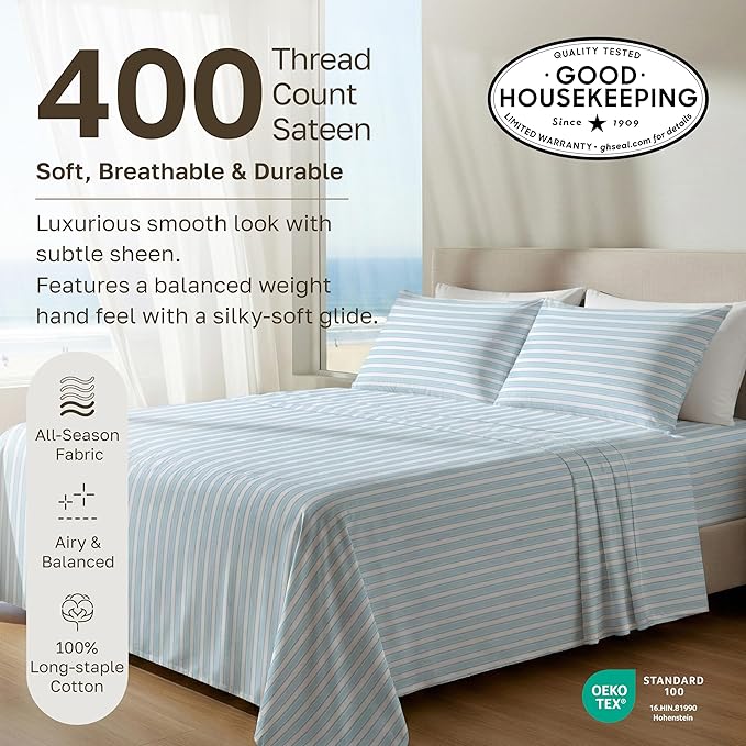 California Design Den Soft 100% Cotton Sheets Queen Size Set, 400 TC Good - Image 3