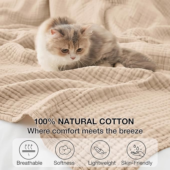 100% Cotton King Size Blankets for Bed 108" x 90", 6 Layers Cooling and Soft - Image 5