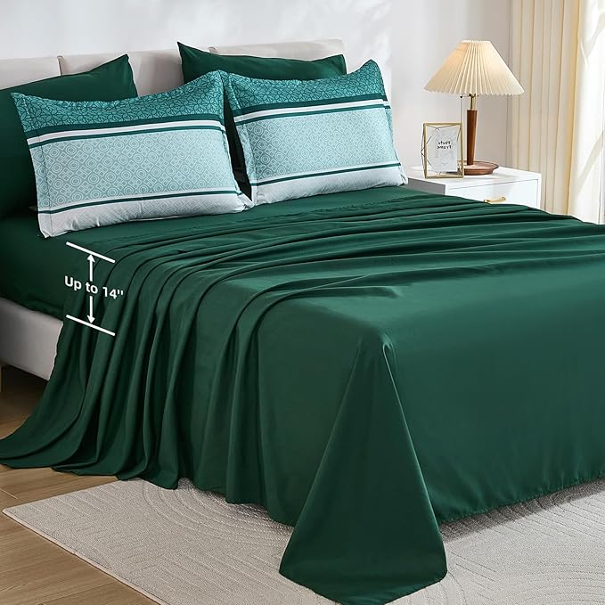 WONGS BEDDING 7 Pieces Comforter Set Queen Size, Emerald Green Boho Soft - Image 6