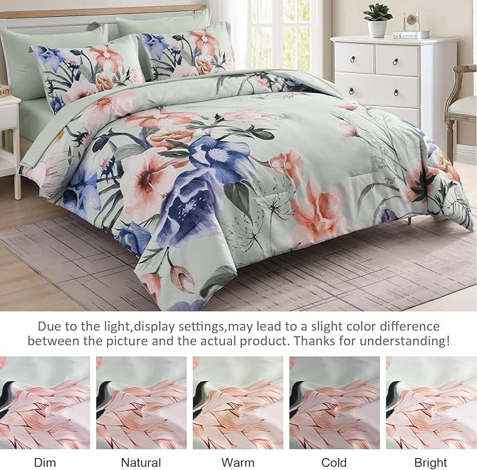 Luxudecor Floral Comforter Set King Size 7 Piece, Elegant Comforter Bedding Set - Image 8