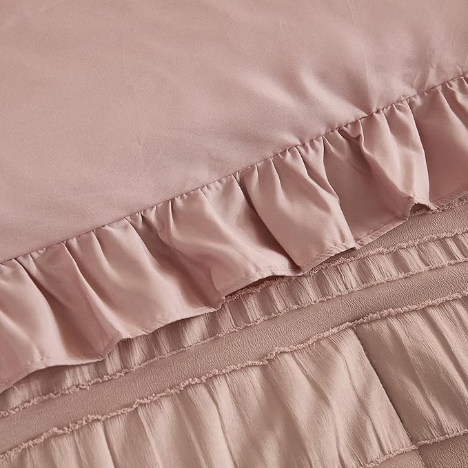 WONGS BEDDING Pink Comforter Set Queen, 3 Pieces Ruffle Farmhouse Shabby Chic - Image 6
