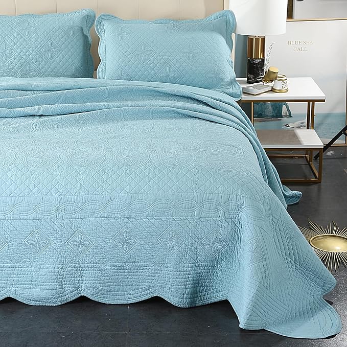 ROOMLIFE Quilt Set Full Size 3D Floral Embroidery Pattern 3-Piece Cotton by ROOMLIFE